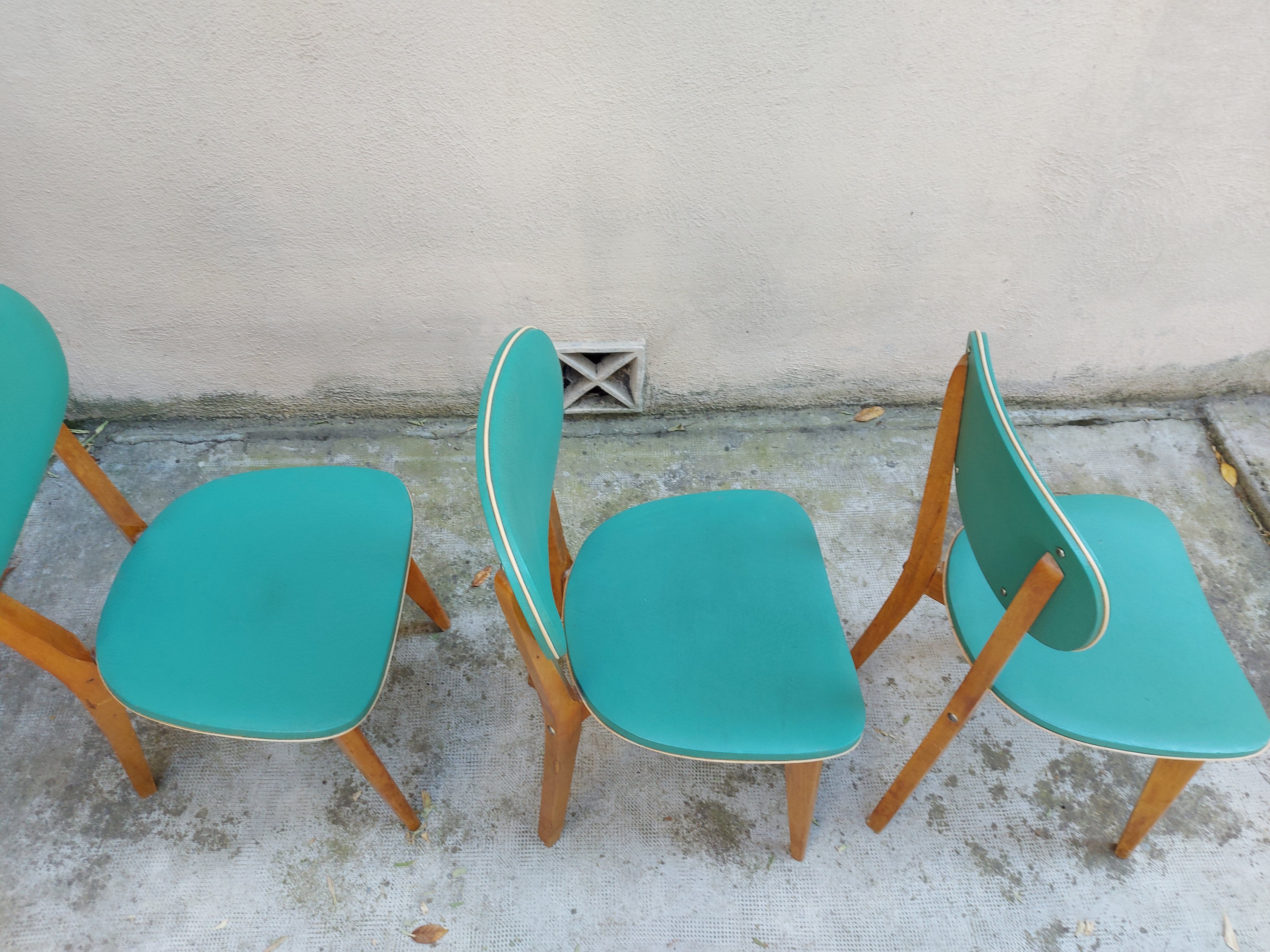 3 chaises vintages, assise et dossier en skaï
