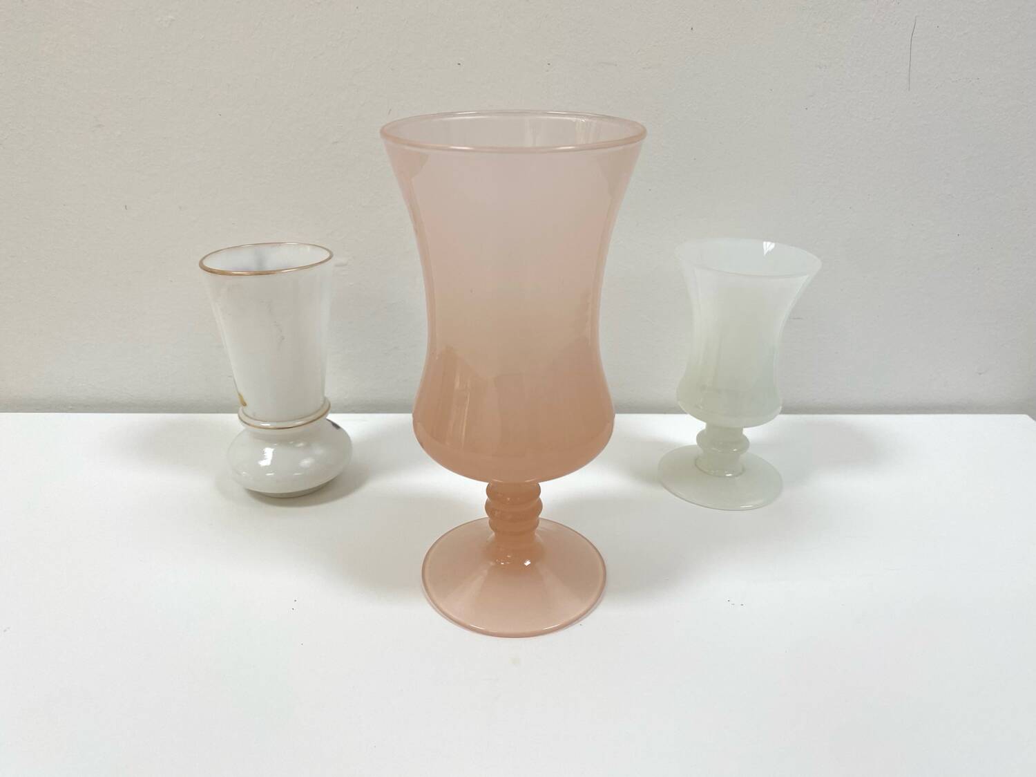 Set of three small antique vases in opaline and porcelain - 1950s