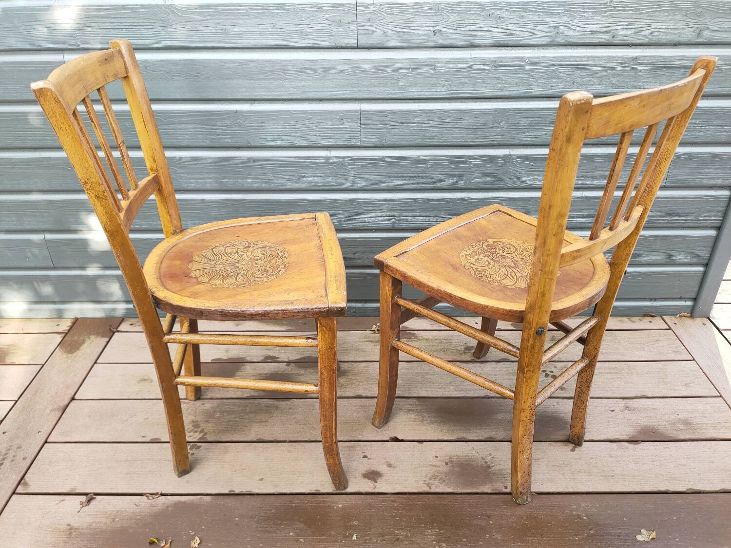 Pair of vintage beech bistro chairs