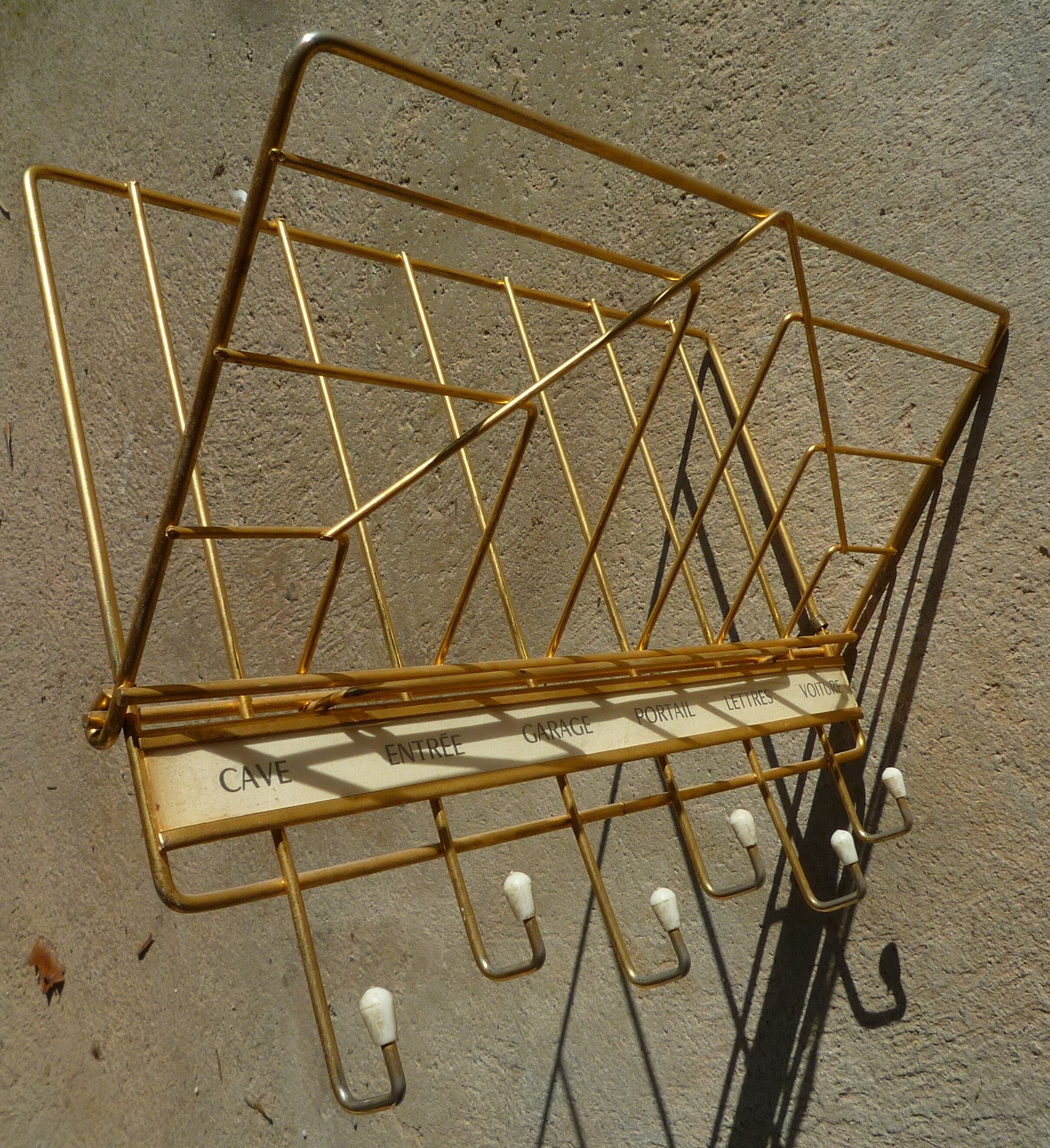 Grid hung keys, gilded metal, vintage 1960s