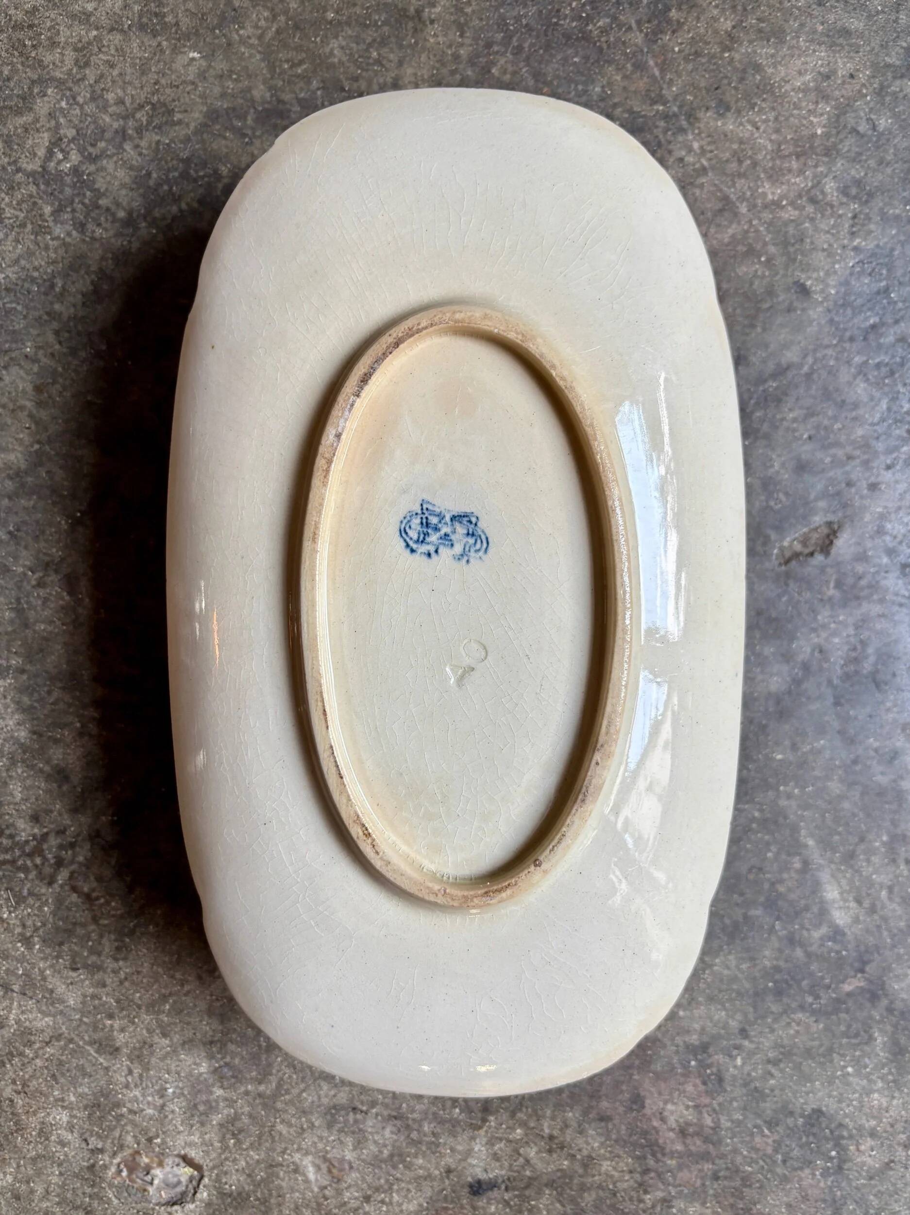 Blue ironstone sauce boat, "Blue Ibis" service no. 1.