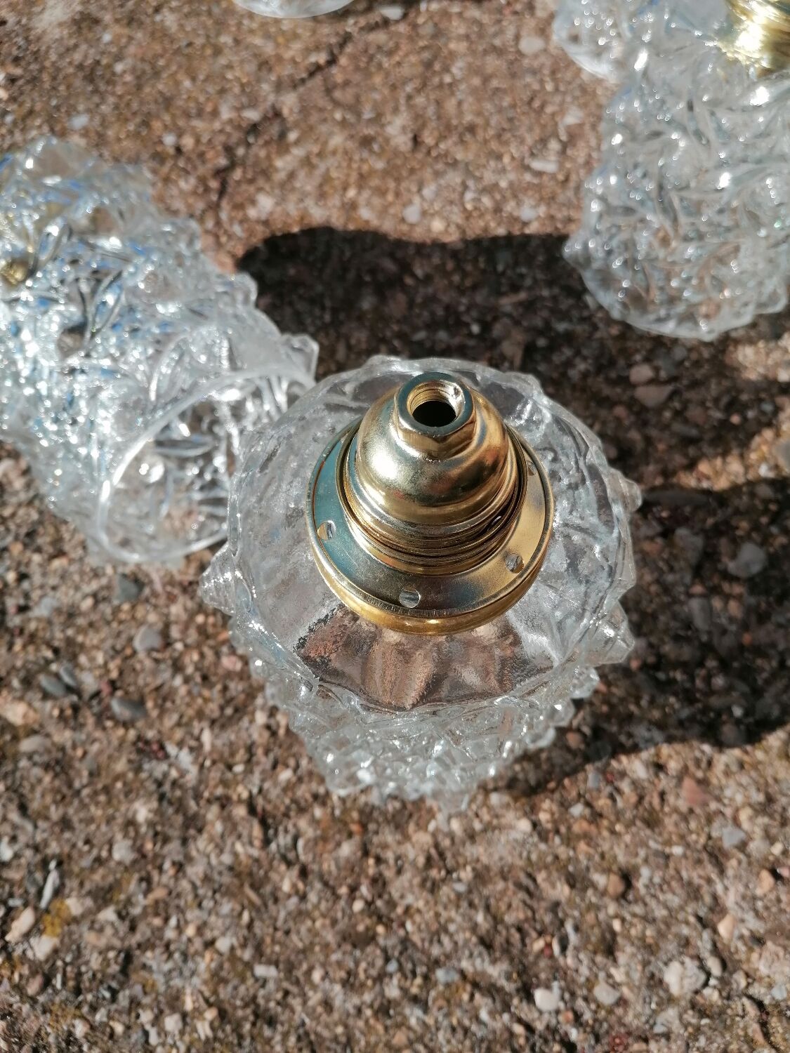 Set of 5 vintage molded glass globe suspensions