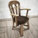 Dutch brutalist solid oak armchair with reupholstered leather seat, 1970s