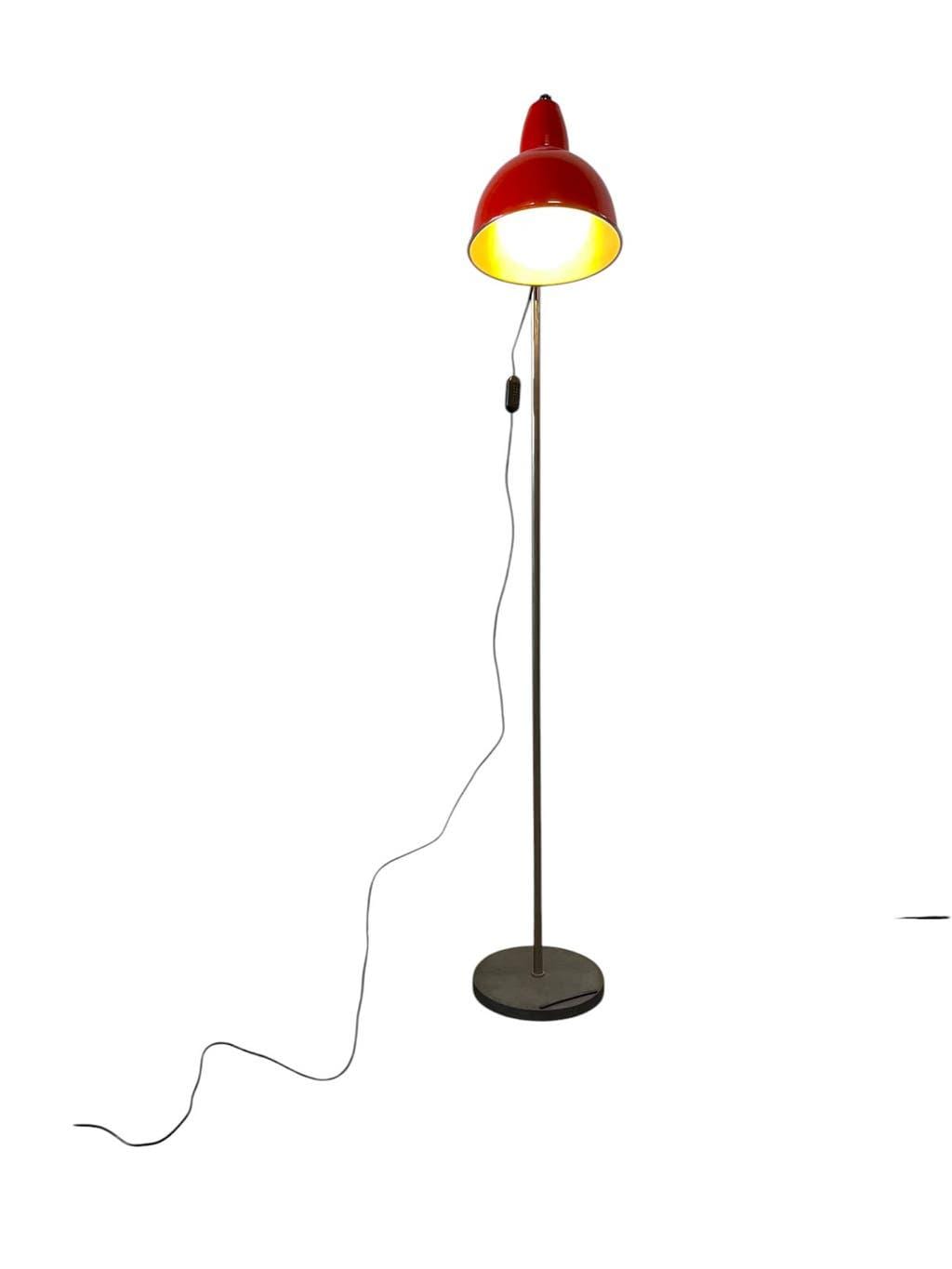 Vintage orange-red floor lamp with chrome.