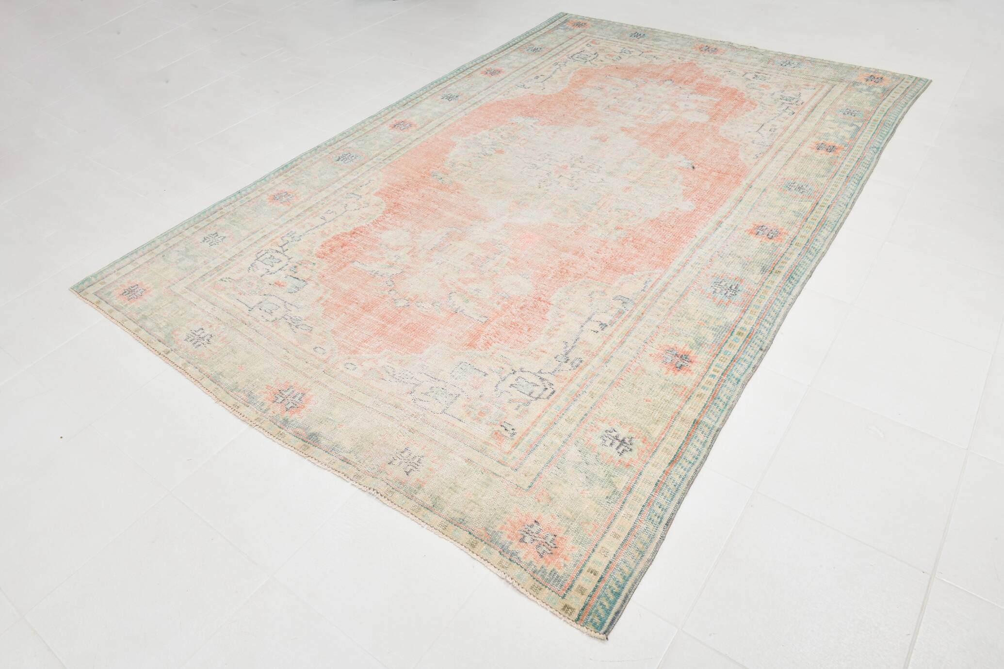 Tapis Oushak Vintage Corail Beige Pastel, 215x319 Cm