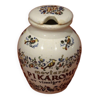 Ancien pot de moutarde Pikarome en faïence Digoin Sarreguemines avec couvercle