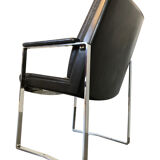 Armchair, office chair. Leather and chrome-plated steel. 1980
