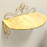 Pair of Wall-Mounted Brass and Murano Glass Console Tables / Nightstands