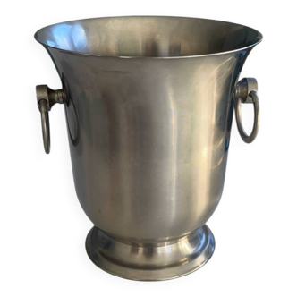 Stainless steel champagne bucket signed Guy Degrenne, antique metal decoration -