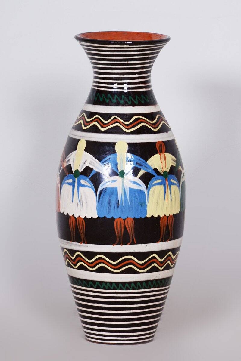 Art Deco Hand-Painted Vase in Ceramic, Slovakia, 1940s