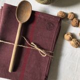 Set of two old tea towels in pure linen tinted in burgundy