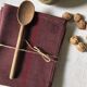 Set of two old tea towels in pure linen tinted in burgundy