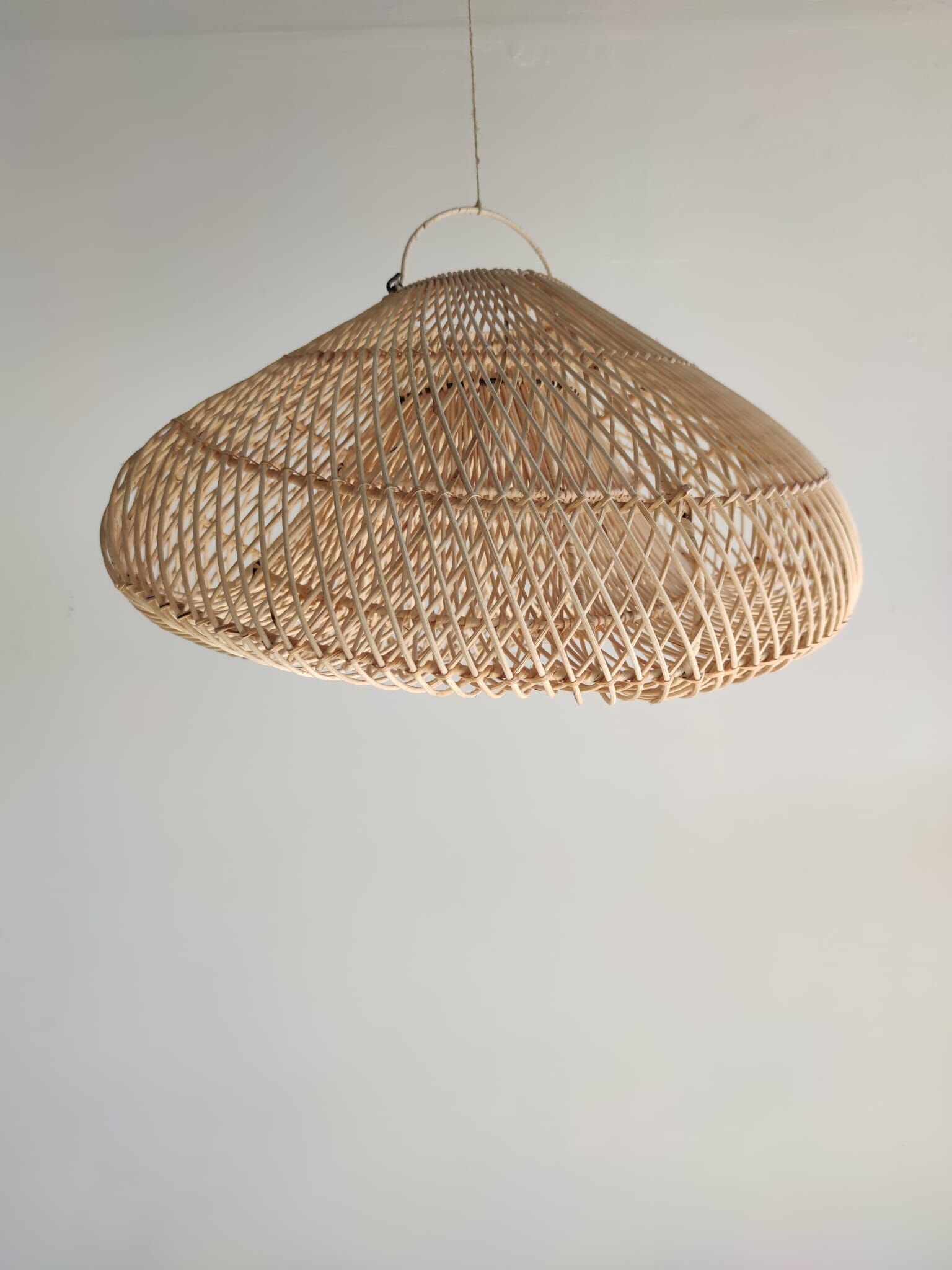 Small rattan lampshade in the shape of a braided hat