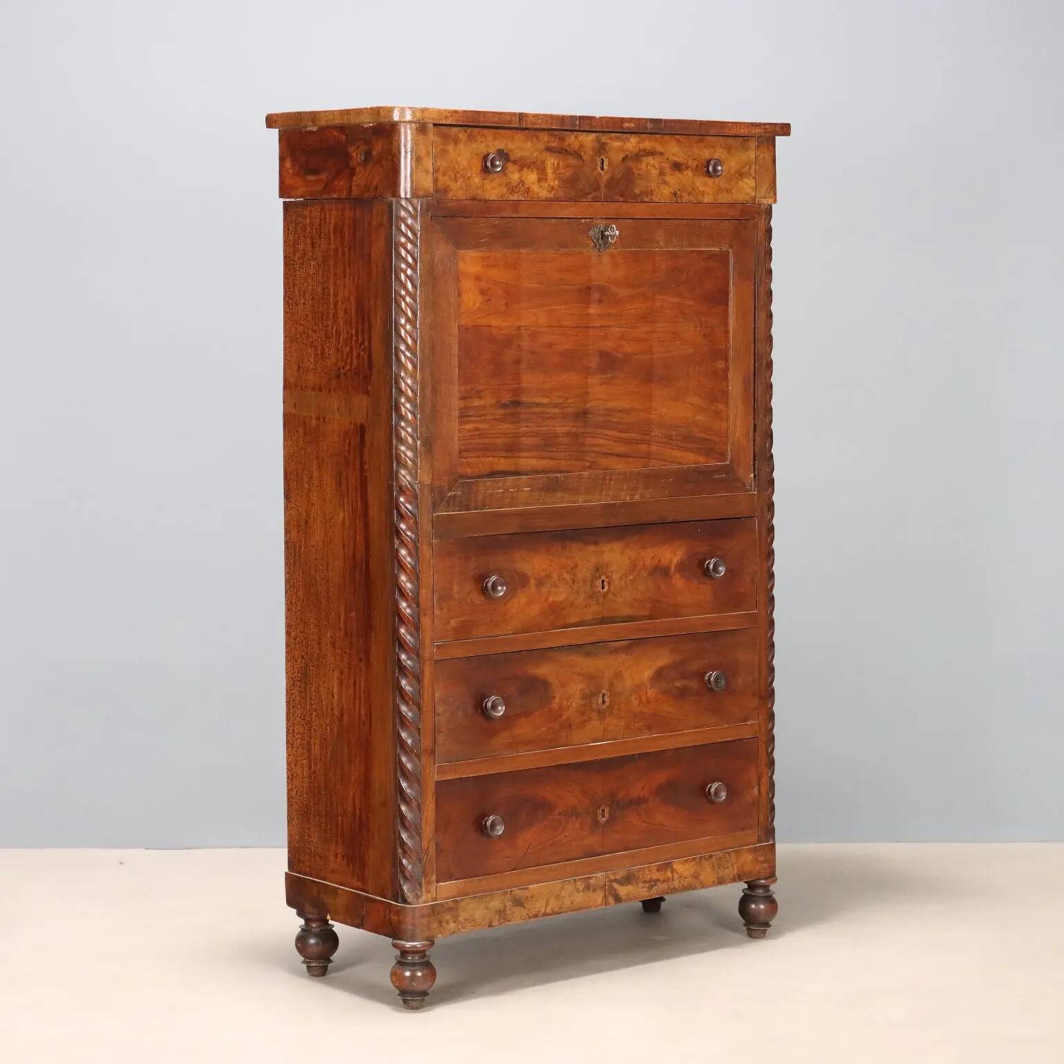 Antique mahogany secretary with leather, Italy, 19th century