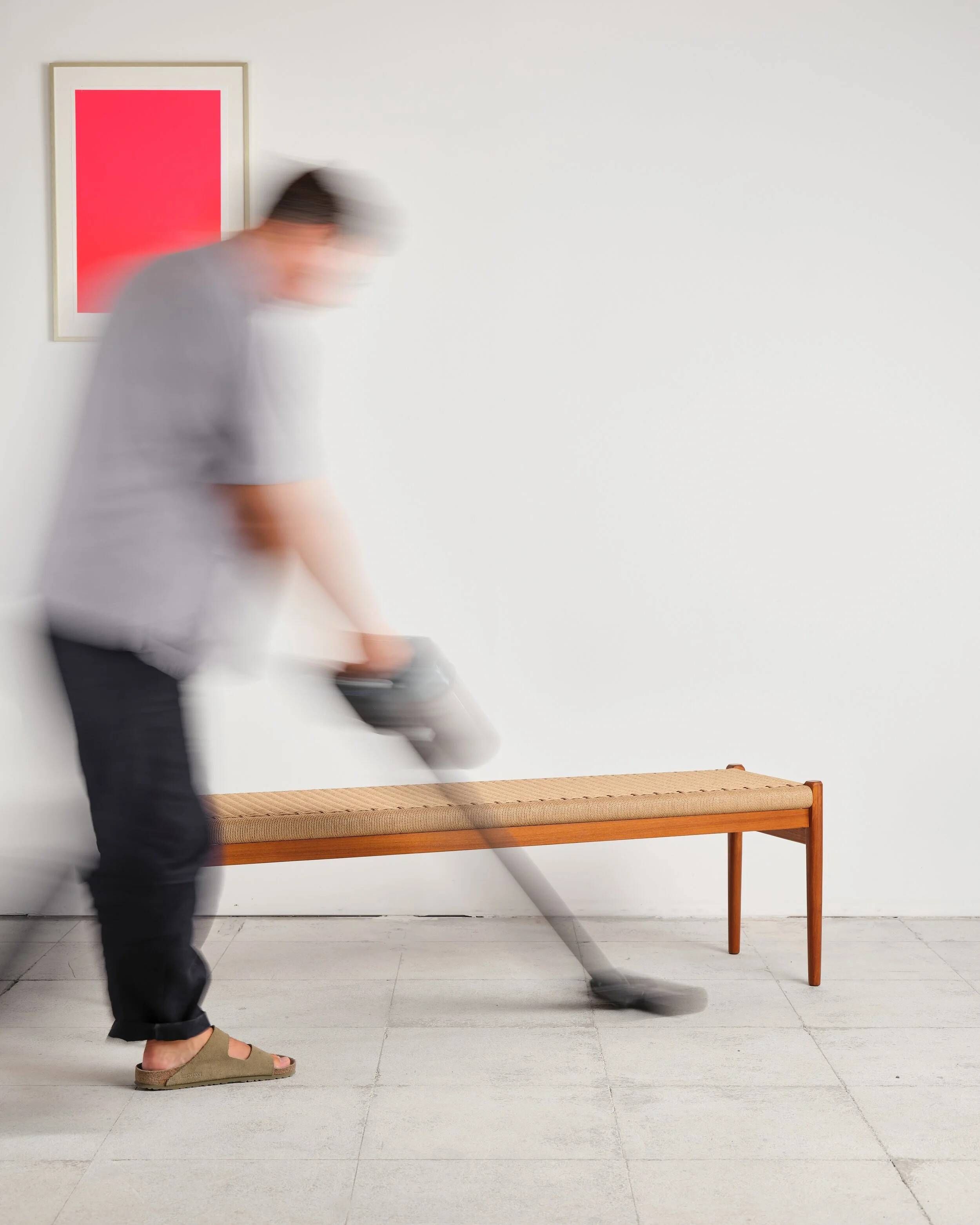 Large teak and rope bench by Niels O. Møller, Denmark, 1960s.