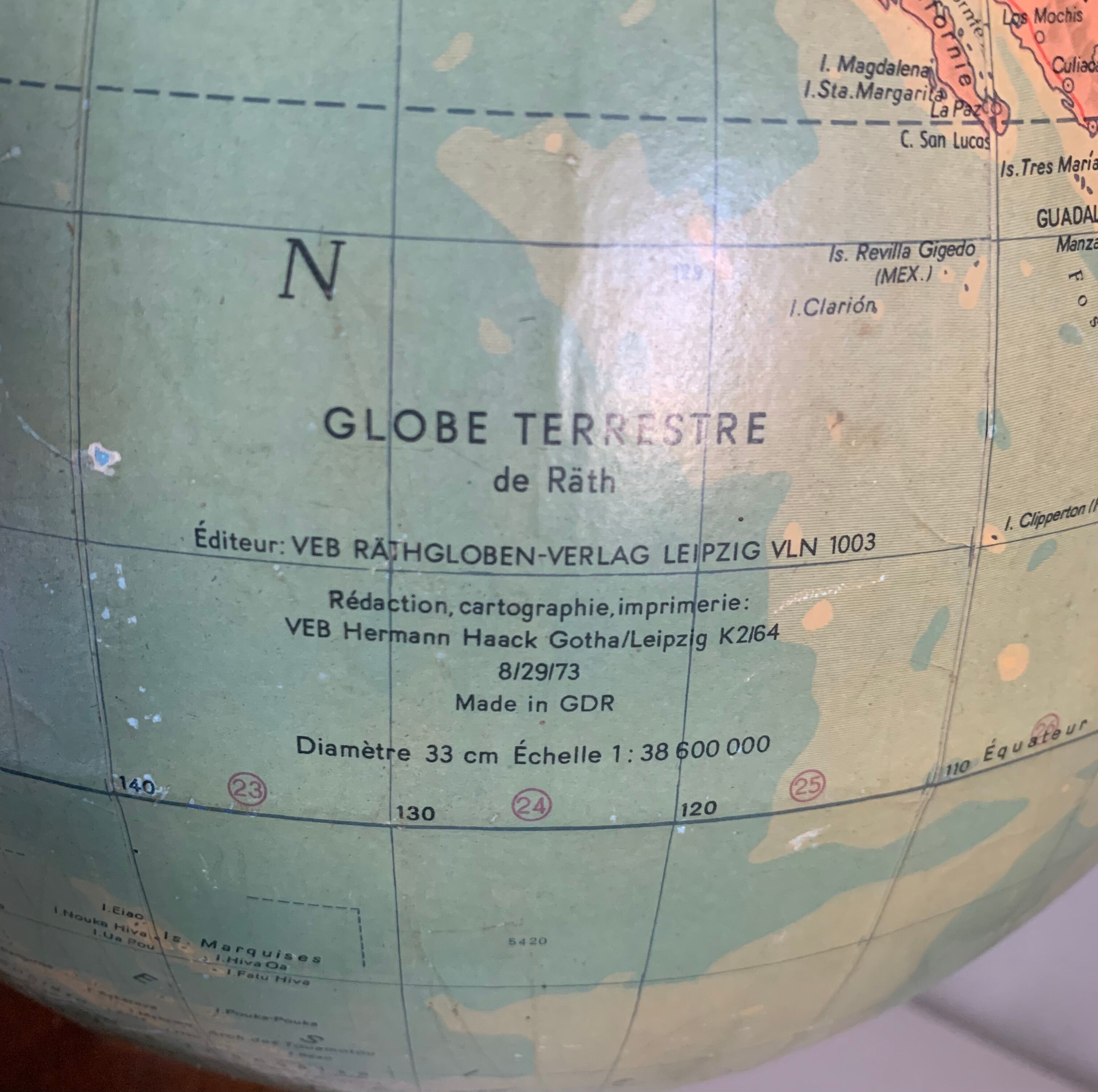 Vintage globe 1973 terrestrial Räth ex-GDR - 47 cm