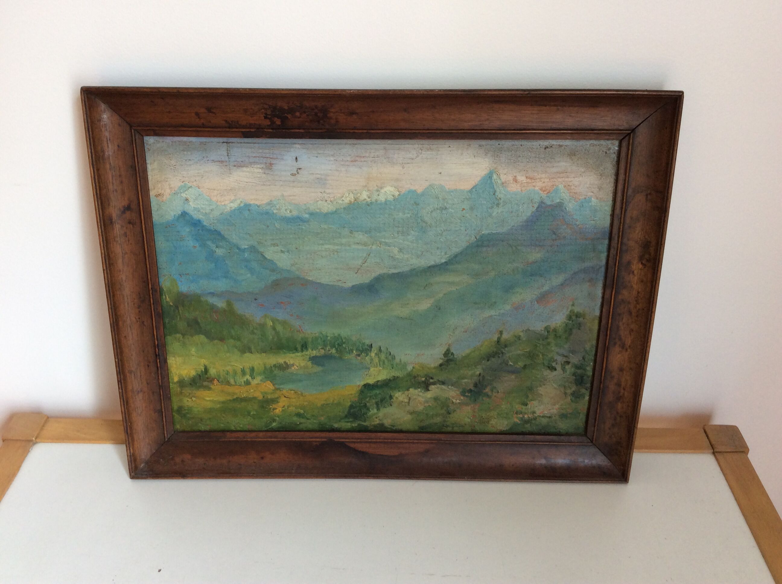 Old painting, mountain landscape