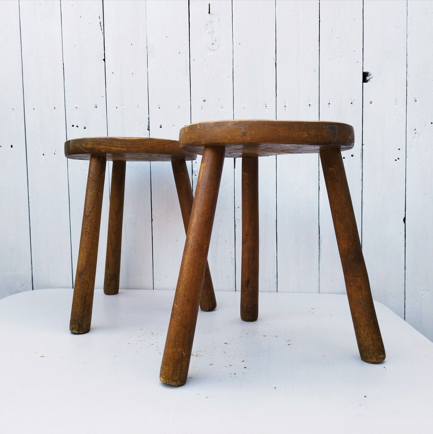Vintage folk art tripod stools