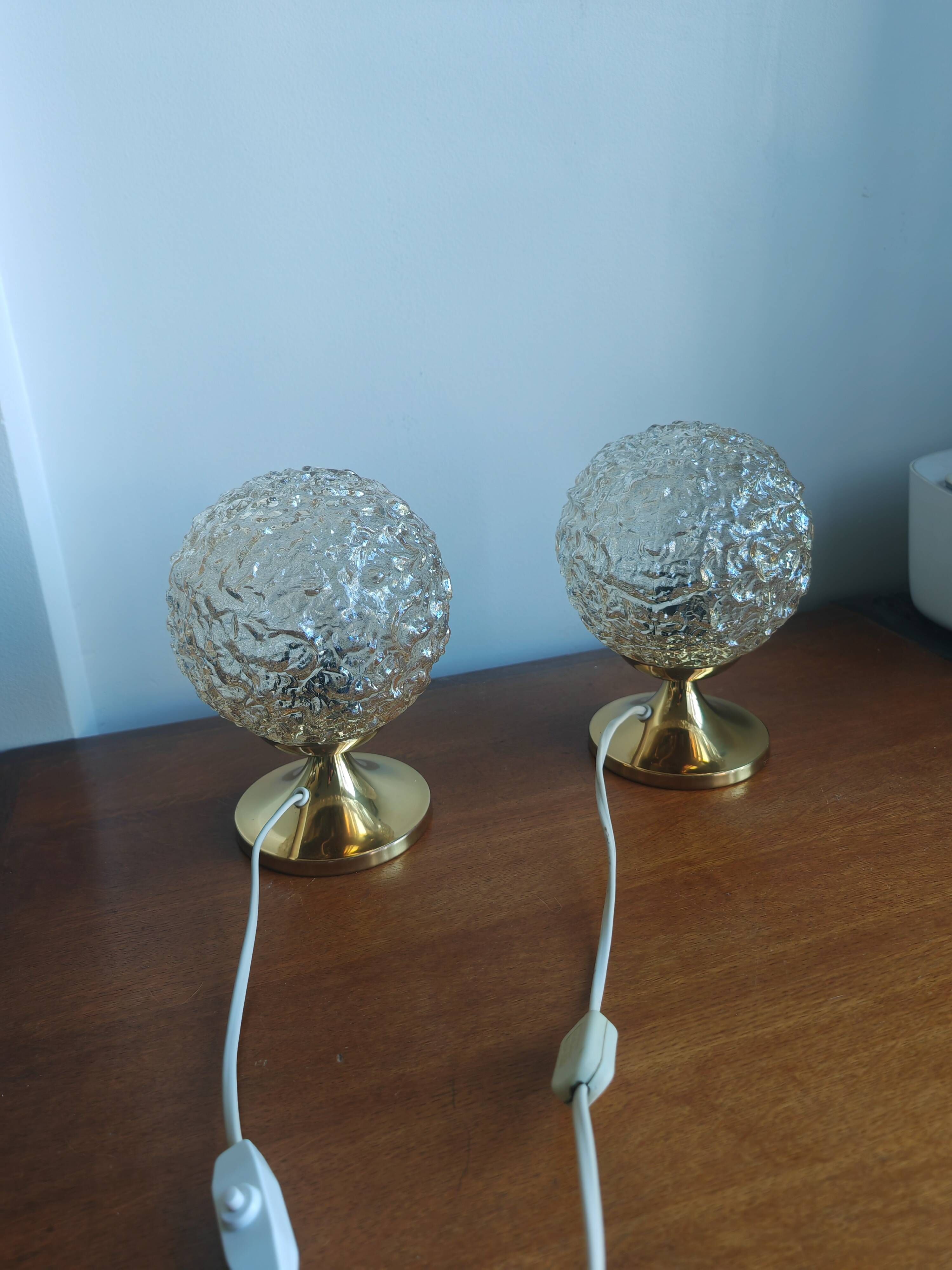 Pair of Space Age table lamps from the 70s – German design – Frosted glass "Ice"