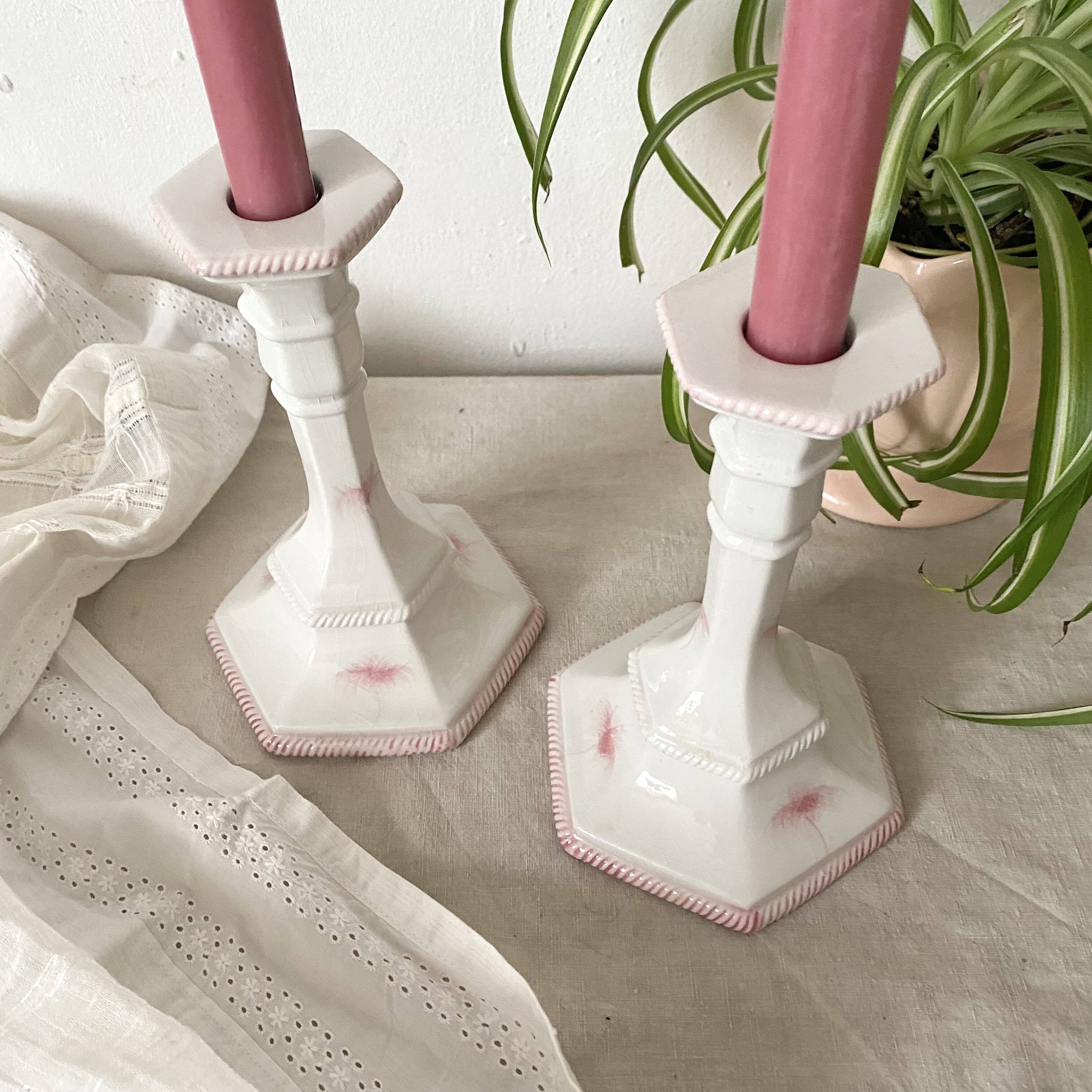 Pair of ceramic candlesticks, Italy
