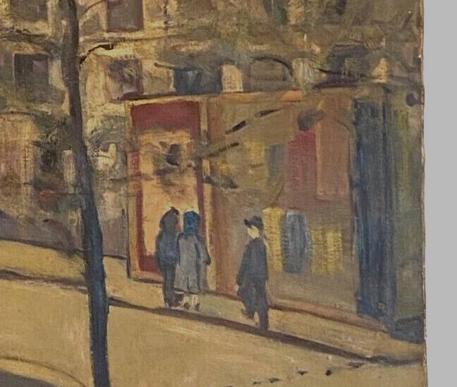 "Animated view of a street in Paris" Oil on canvas 20th century