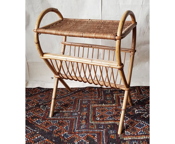 Porte revue osier et rotin, années 60