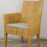 Bridge-style armchair in wood and woven rattan
