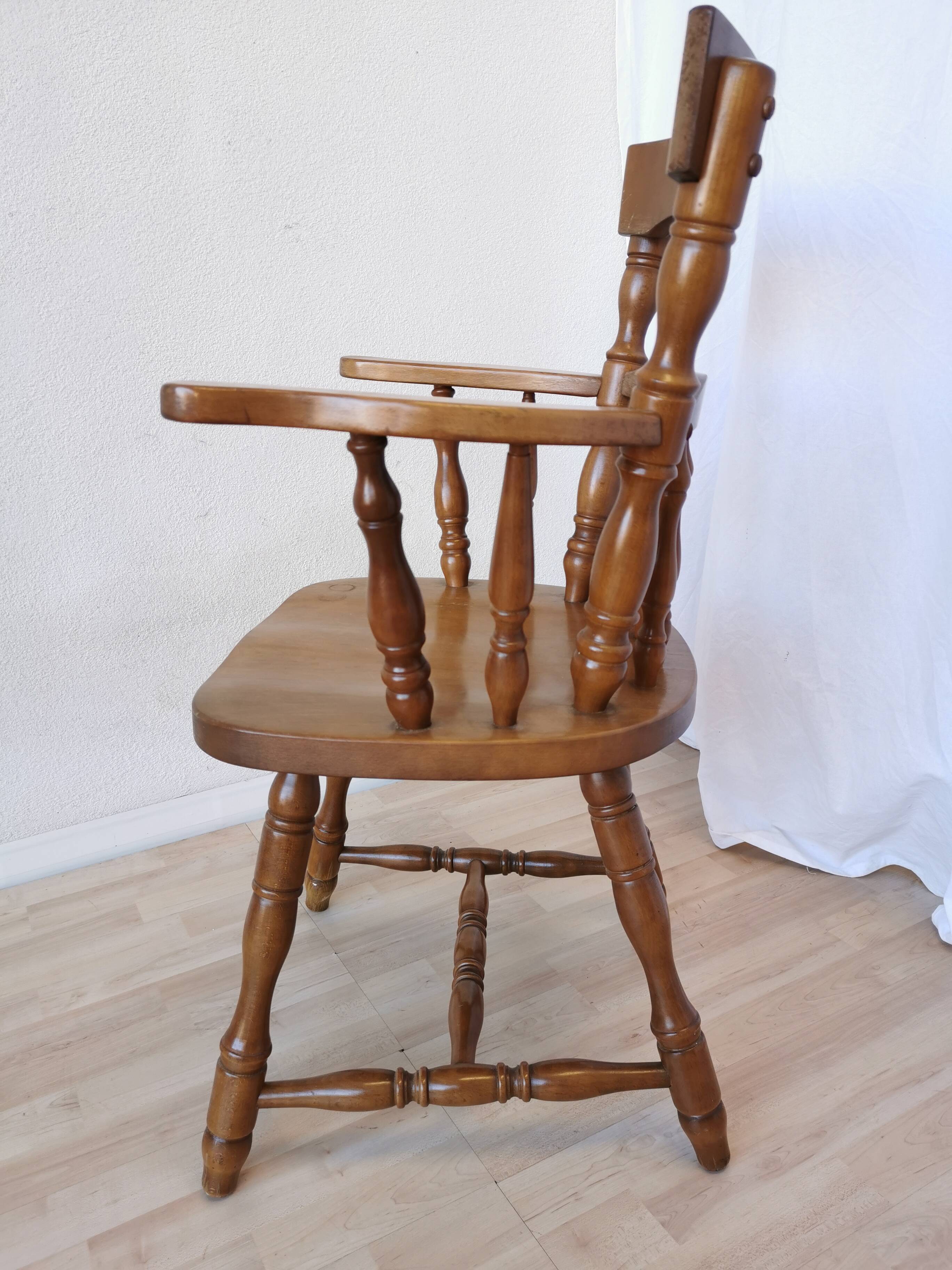 Vintage Beech Wood Windsor Dining Chair - 1970s Captains Armchair