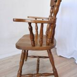 Vintage Beech Wood Windsor Dining Chair - 1970s Captains Armchair