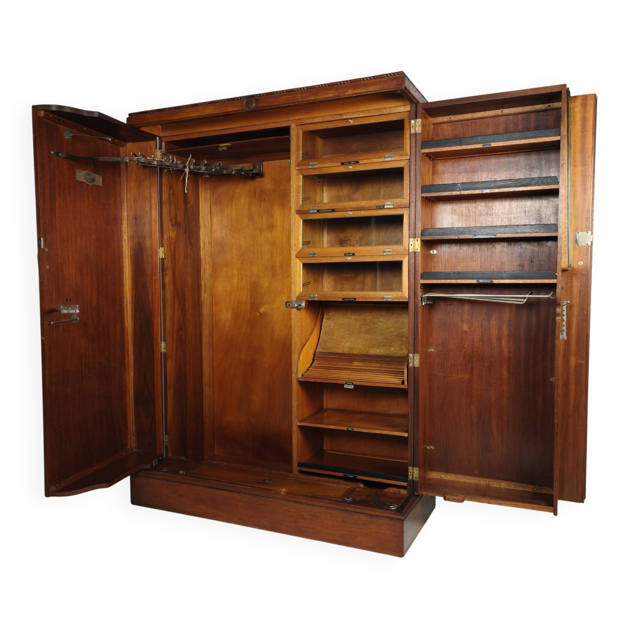 English Art Deco Light Burr Walnut Compactom Gentleman's Wardrobe
