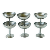 Lot de 6 grandes coupes en inox, intérieur mat, Hautes, Design 1970, 9 X 9 cm