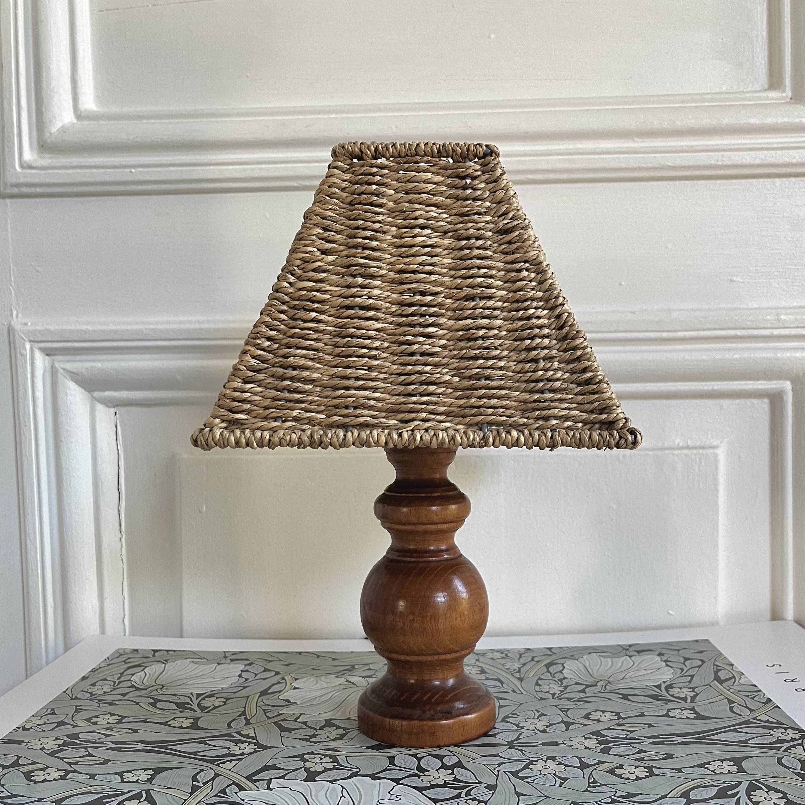 Wooden lamp, rope shade, 70s