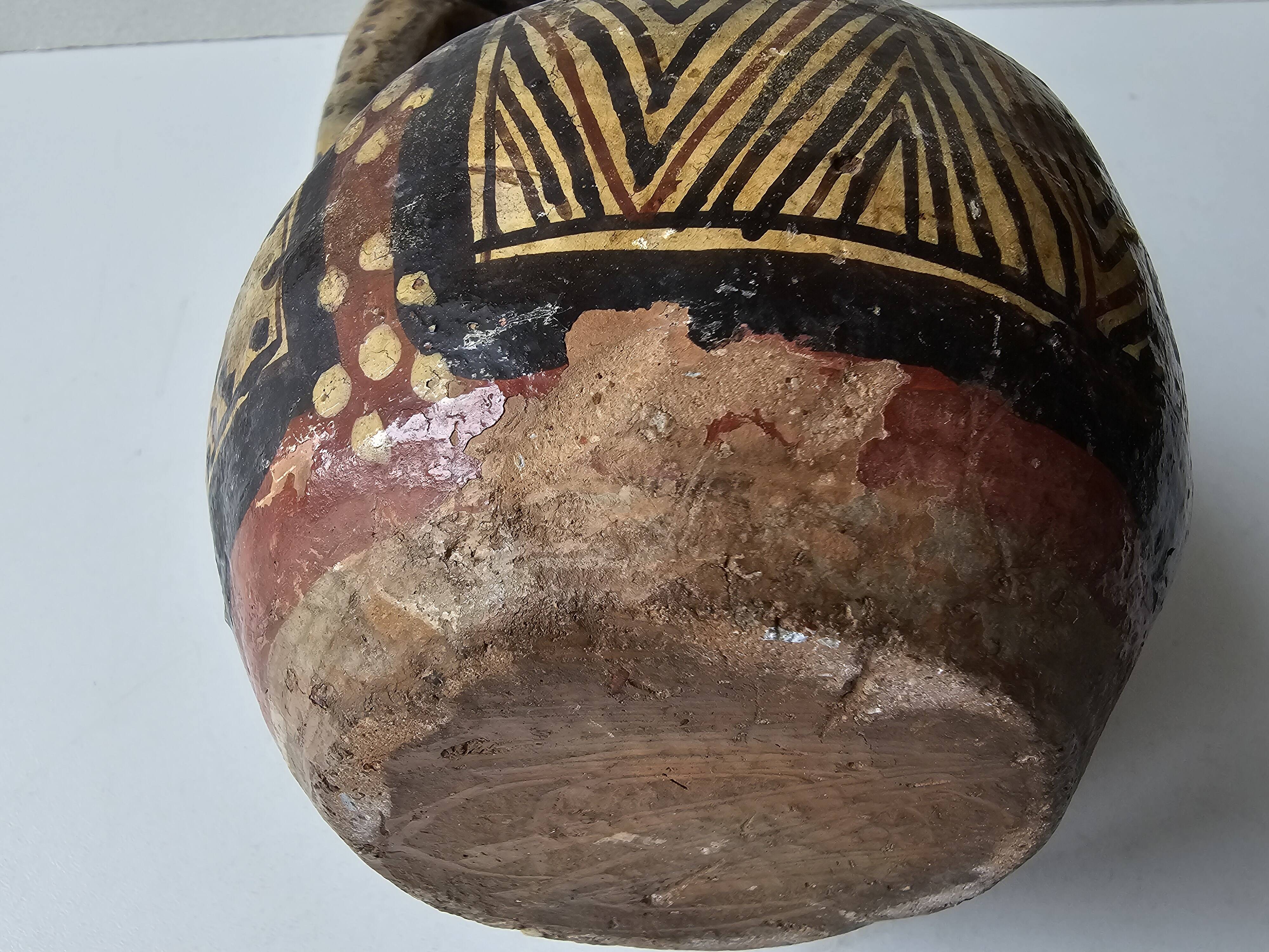 Kabyle Algerian pottery oil jar with polychrome geometric decorations