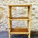 Wall shelf blond wood, bamboo, vintage rattan