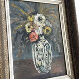 Vintage painting of flowers in a vase.