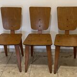 3 wooden chairs designed by André Sornay, 1960