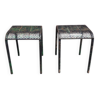 Tabourets métal perforé, René Malaval (lot de 2)