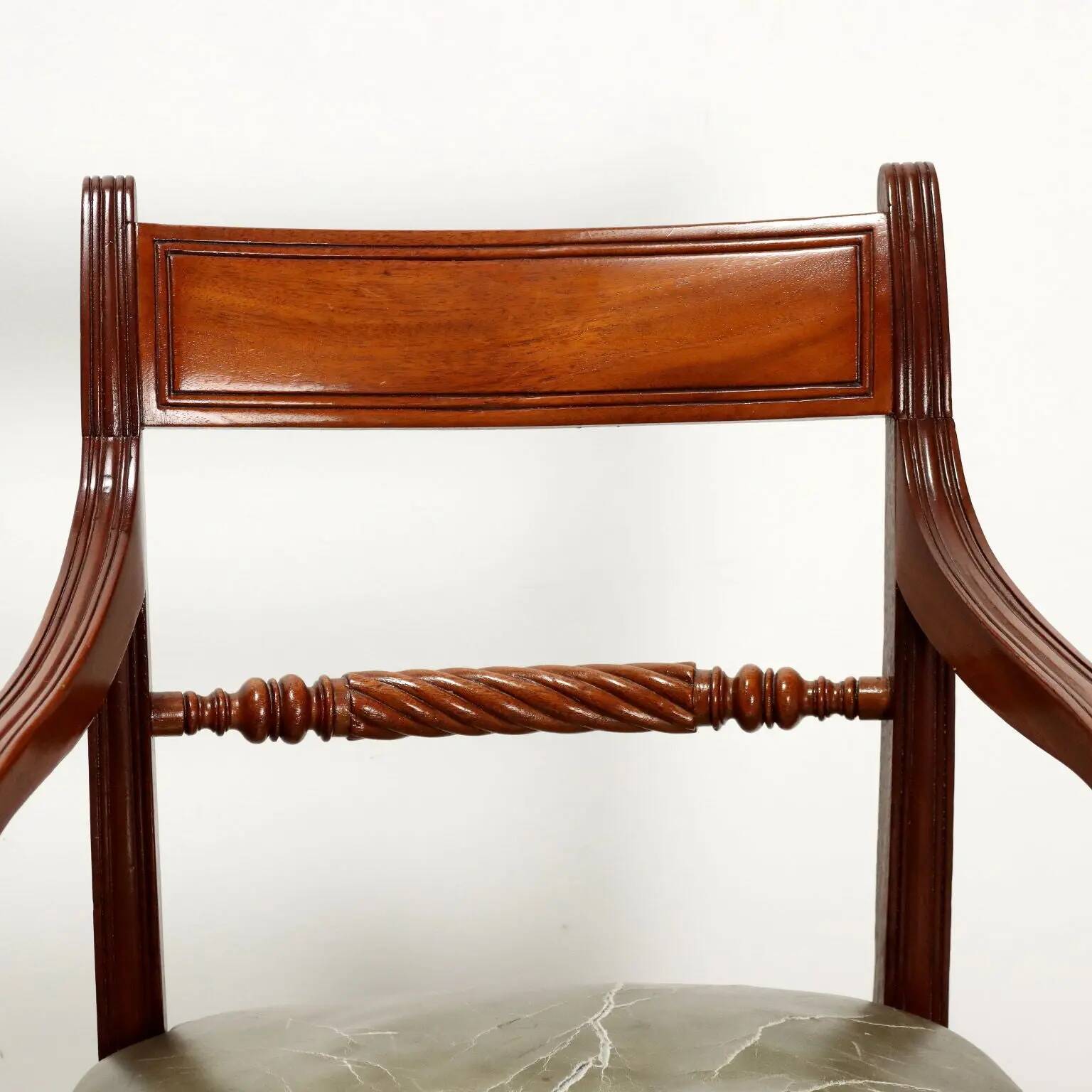 Antique Regency armchair in mahogany, upholstered seat, UK 1800s