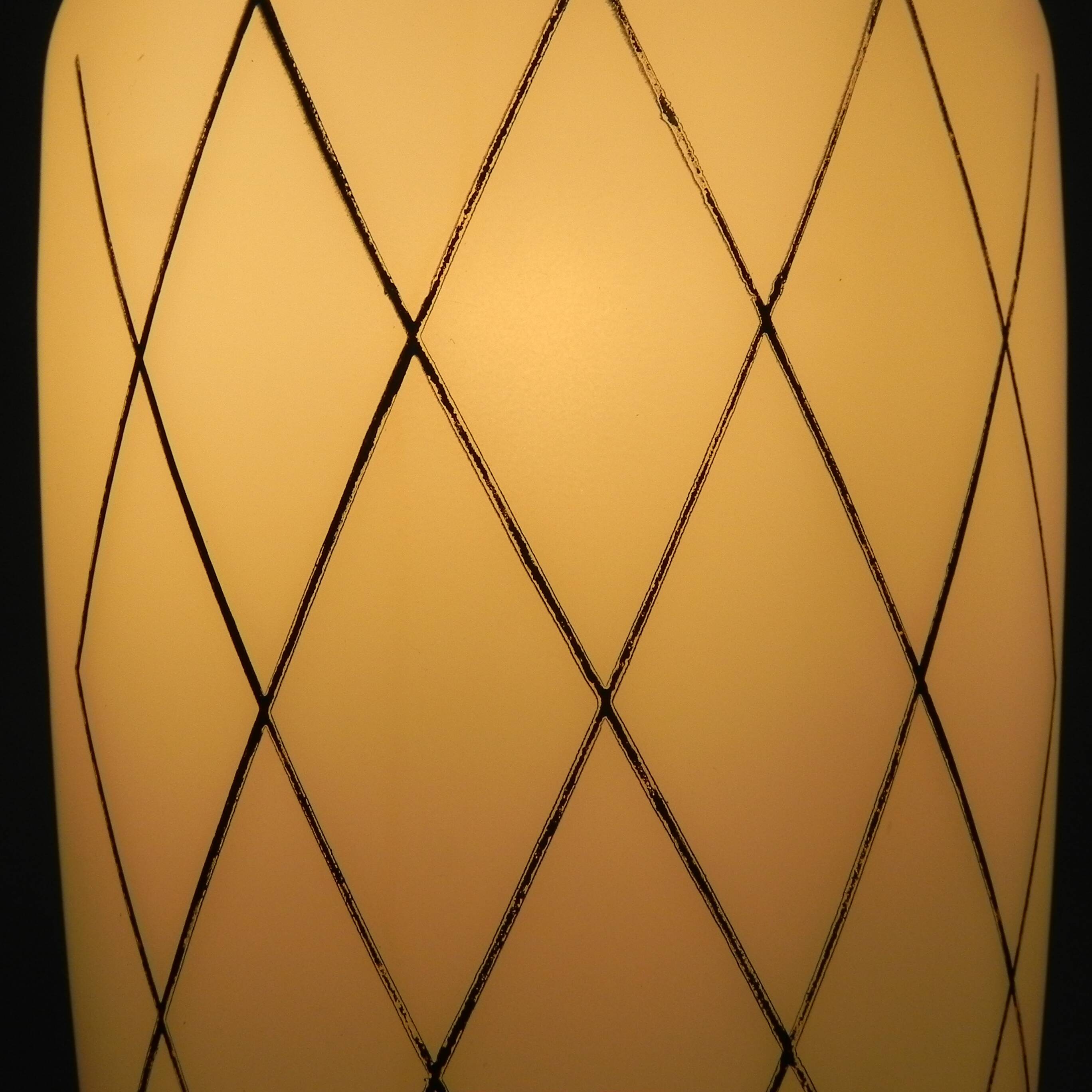 Vintage suspension with opaline lampshade and black decoration, 1950s.