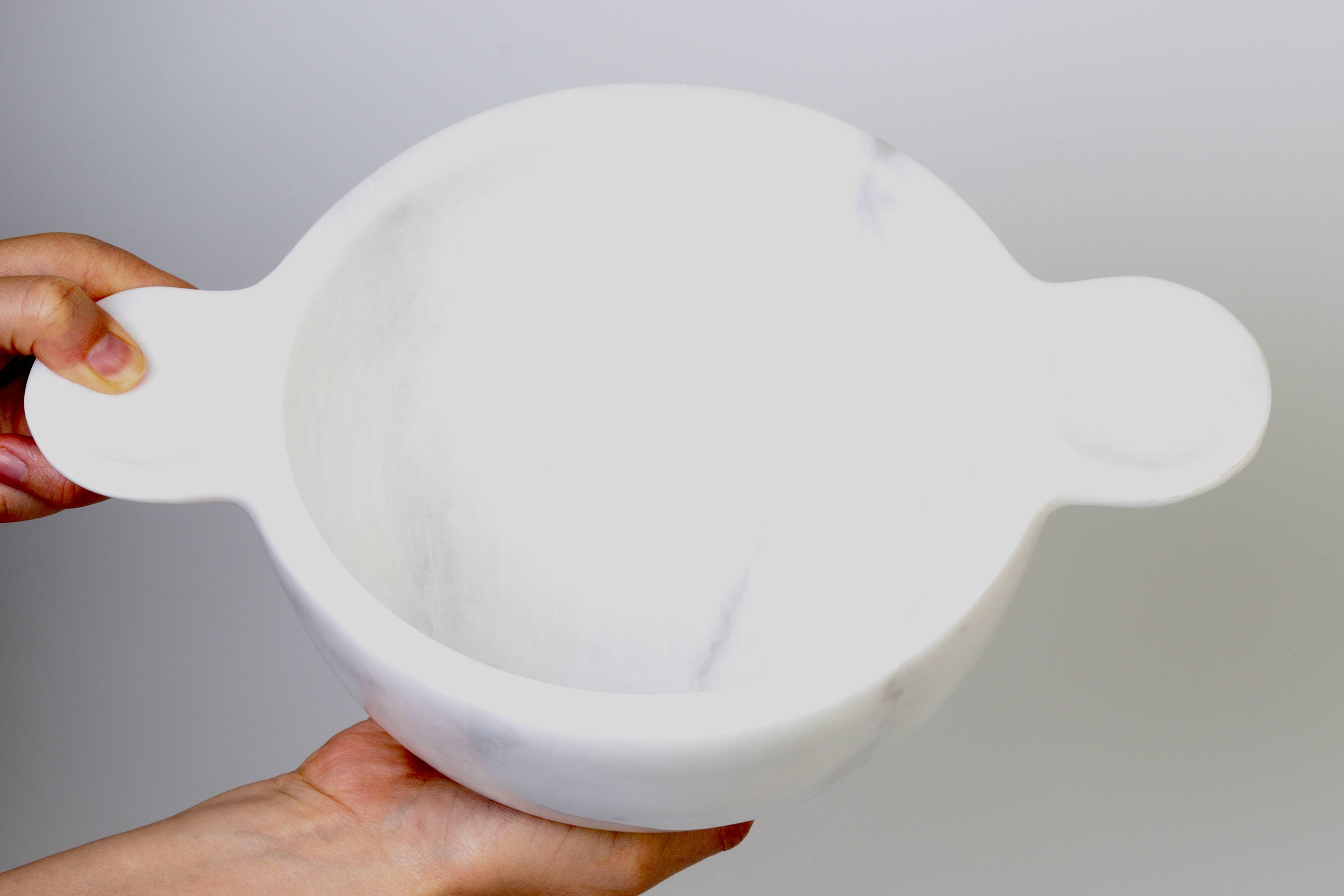 Gabriella – White Natural Marble Bowl with handles  | L 32cm W 20cm H 10cm