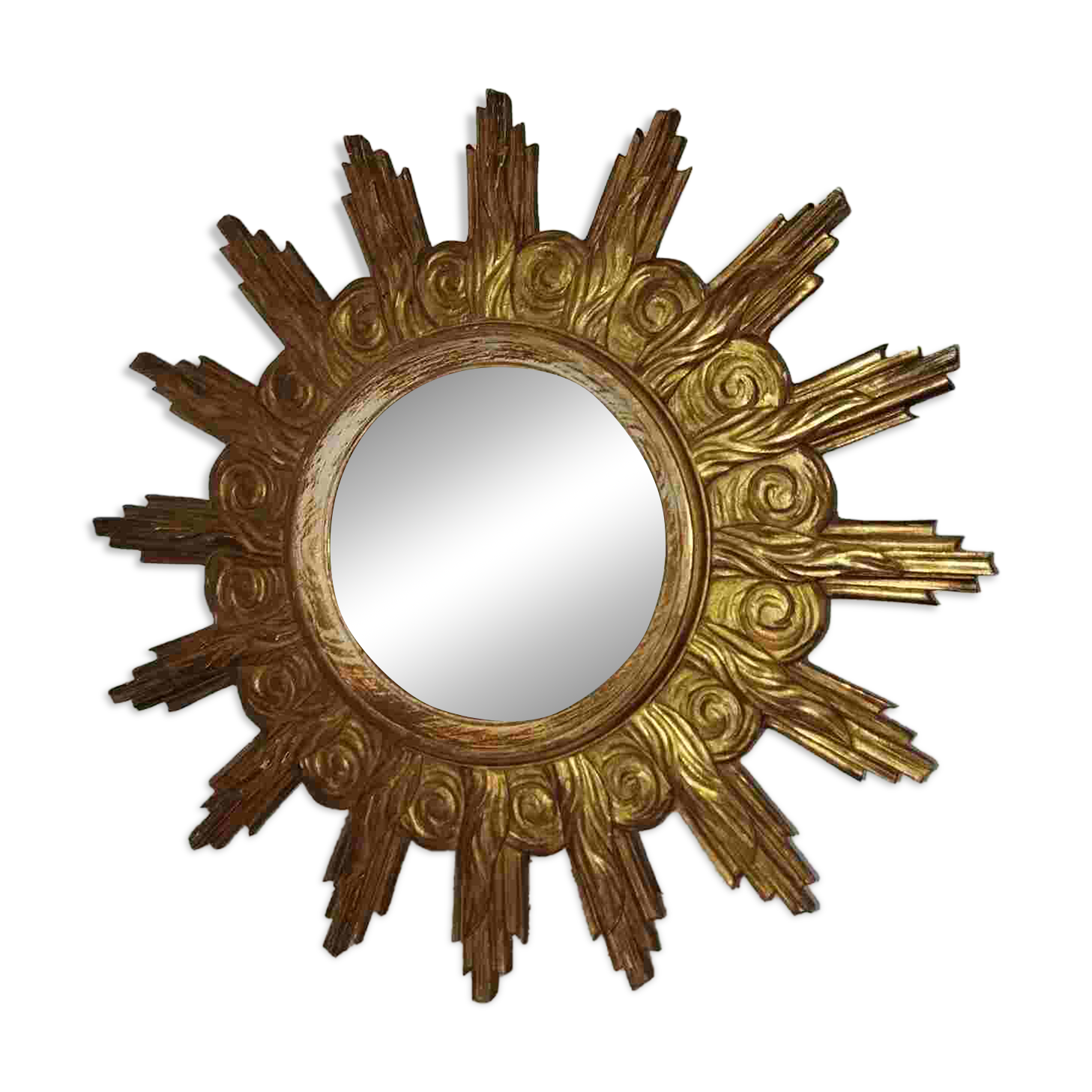 Miroir soleil bois sculpté doré