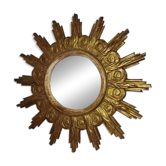 Gilded carved wooden sun mirror