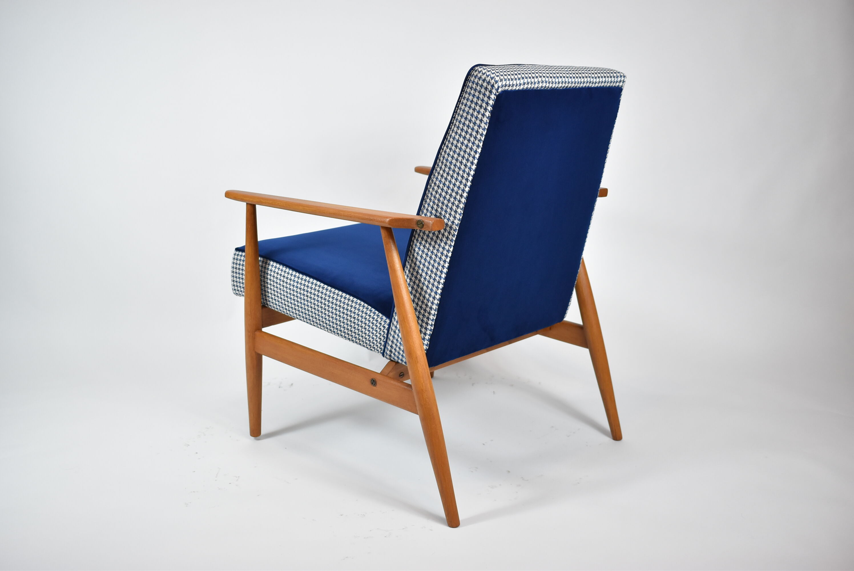 Original armchair "Fox", restored, designer H.Lis, 1970s, blue pied de poule