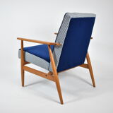 Fauteuil d’origine « Fox » restauré design H.Lis années 1970, pied de poule bleu