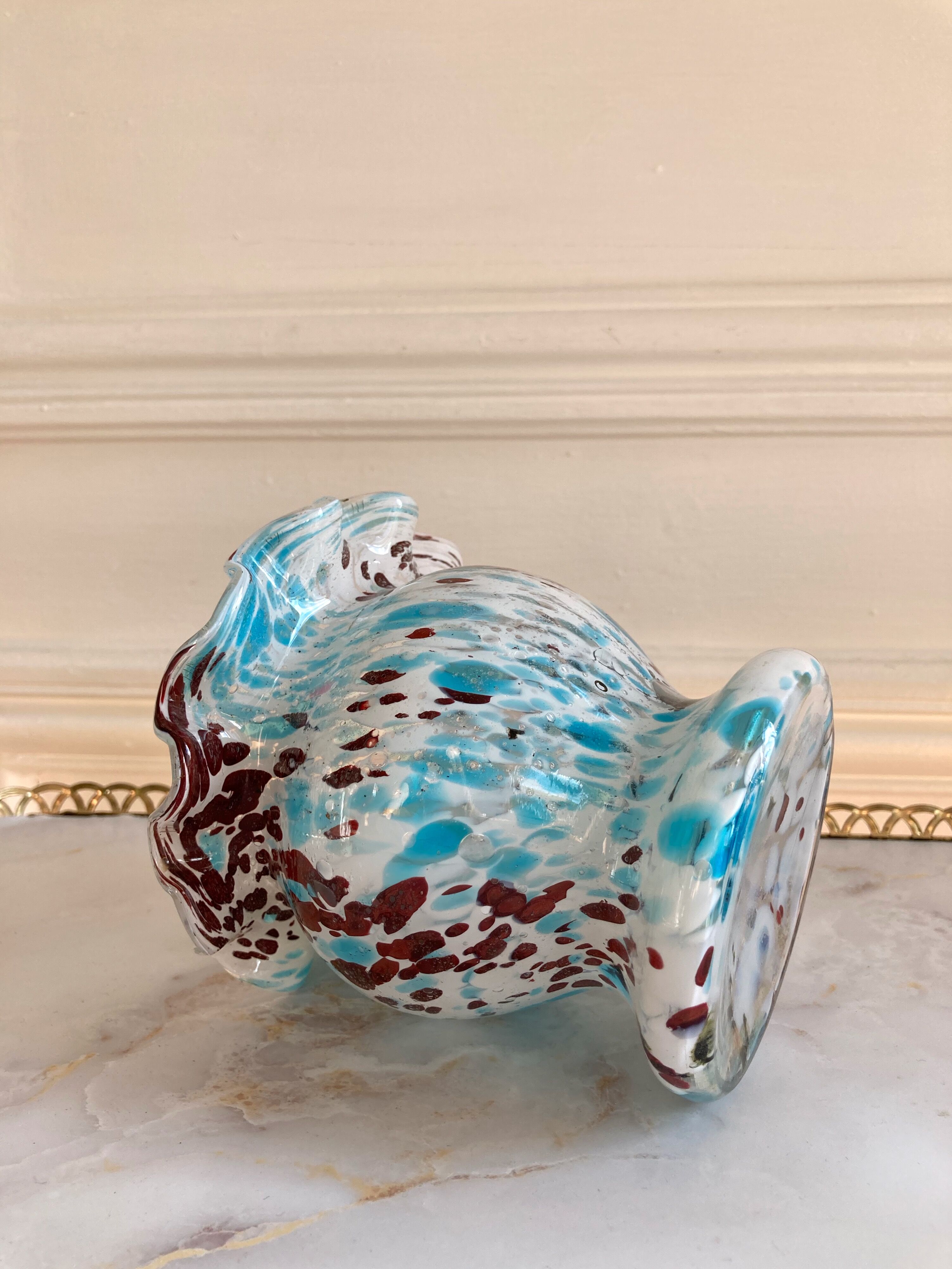 Vase verre moucheté verreries de Clichy Pantin