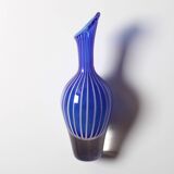Vase d'art bleu à rayures, rare et de collection, Jan Johansson, Suède, 1975