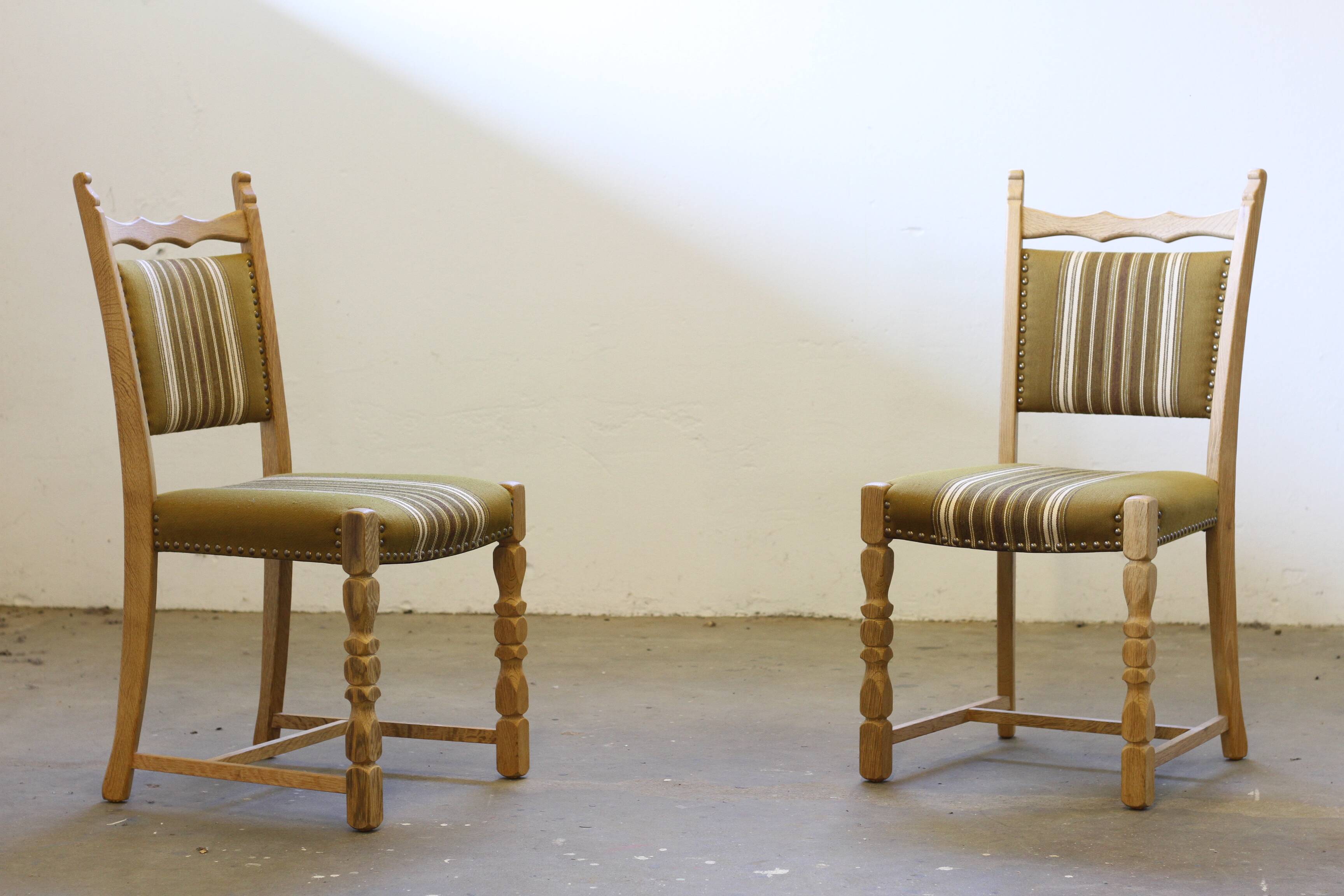 Brutalist Danish Modern Oak Dining Chairs in the style of Henning Kjærnulf