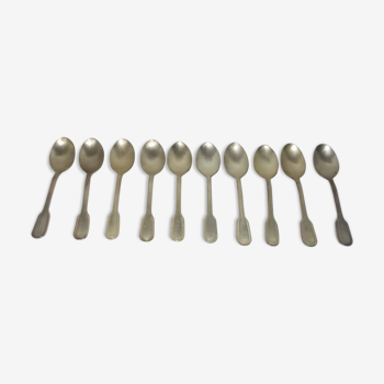 Set of 10 small silver metal spoons