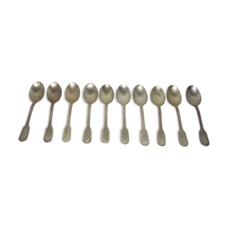 Set of 10 small silver metal spoons