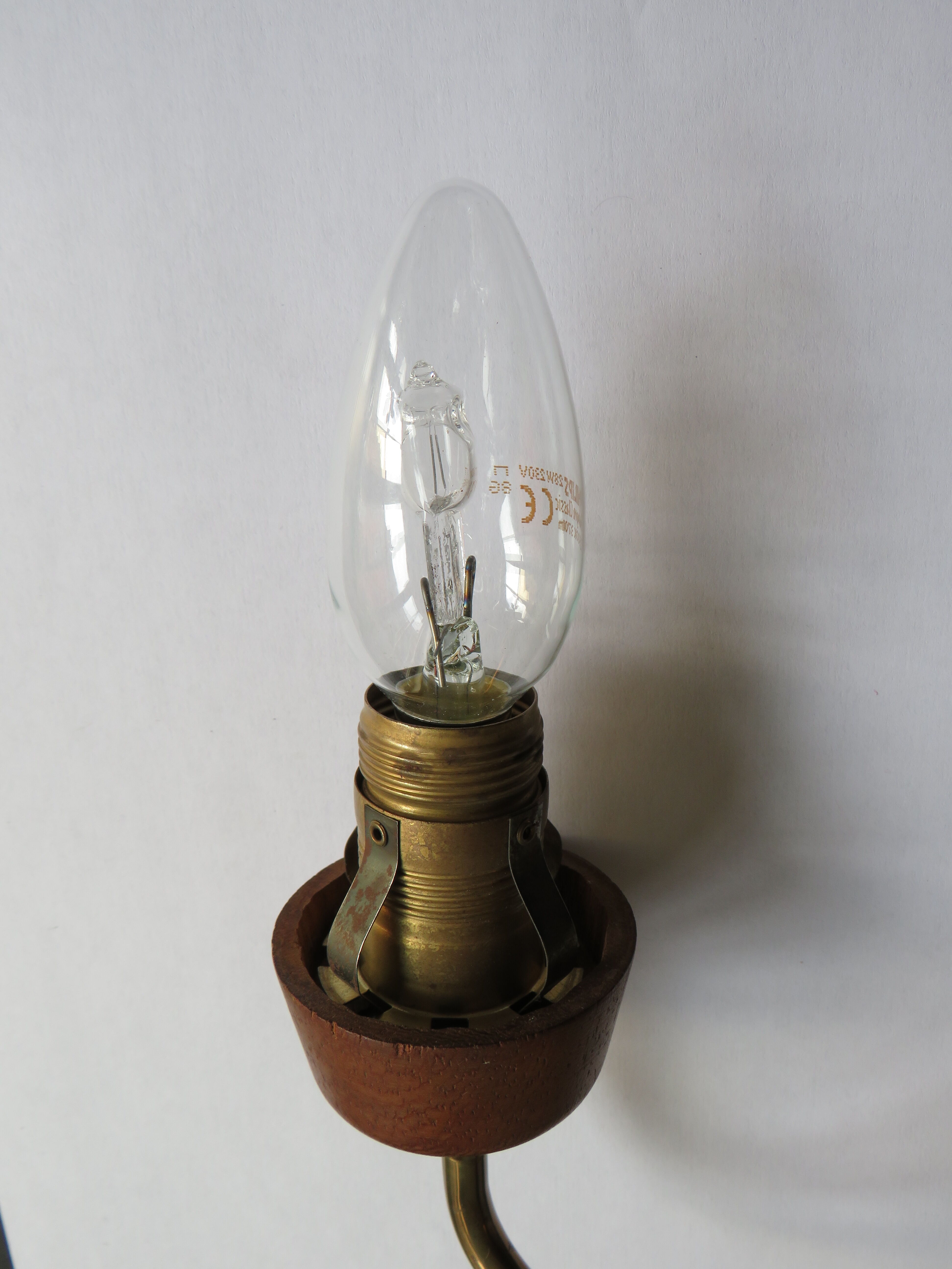 Scandinavian 3-arm chandelier, teak, brass and 1960 glass